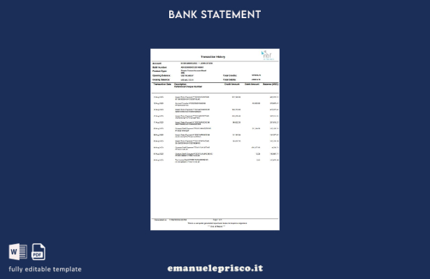 modello di parola di estratto conto bancario NBF degli Emirati Arabi Uniti in st